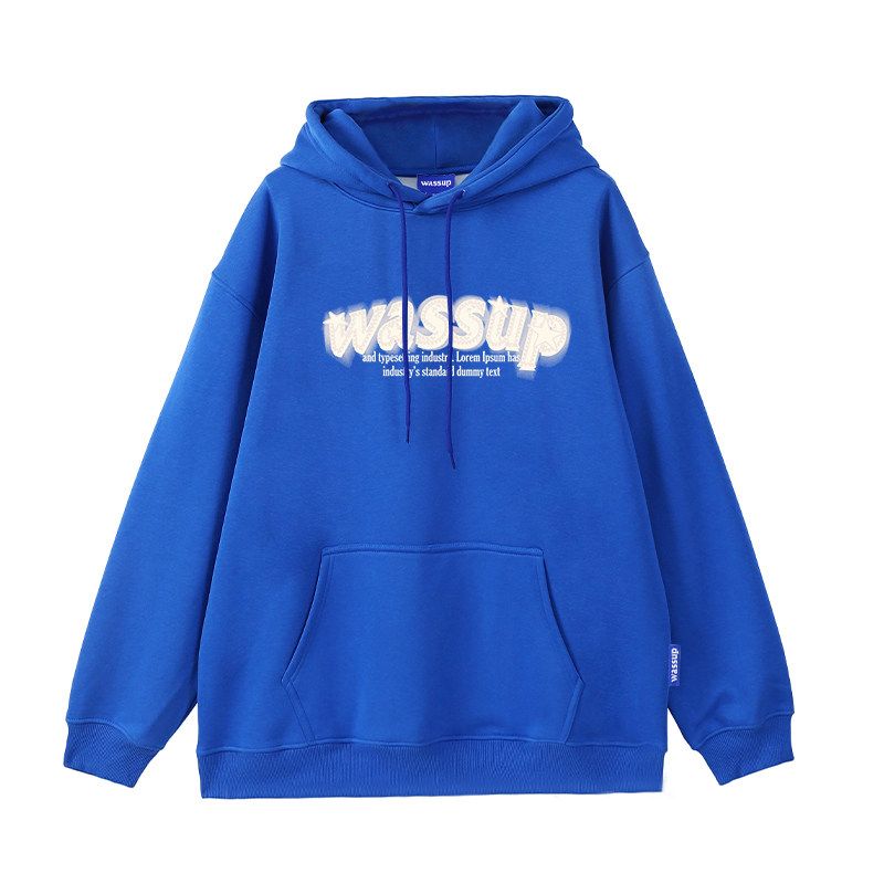 

Wassup Heods American Casual Sweatshirt for Men and Women, Autumn and Winter Loose Fit, Fleece-Lined, Letter Print, Trendy Brand Top, Oversized Hoodie Blue (Heavyweight Basic) L