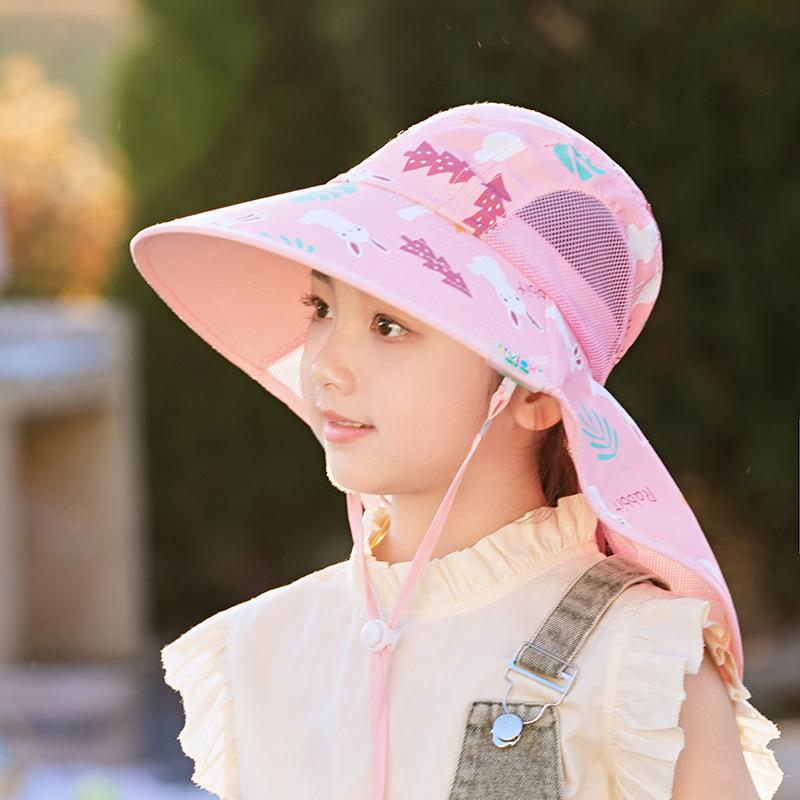 Children's Sun Hat Summer Cartoon Cute Boys and Girls Outdoor Sun Protection Sun Hat Big Brim Shawl Bucket Hat