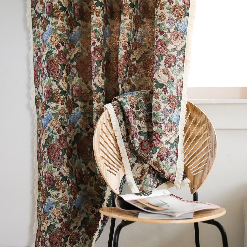 Curtain Finished American Oil Painting Rose Jacquard Thickened Dining Room Balcony Small Window Kitchen Small Curtain