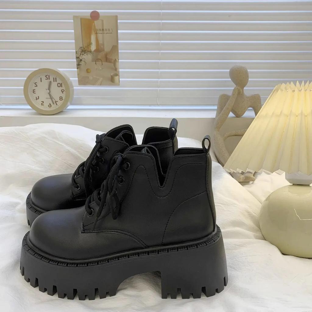 Chunky Black Platform Casual Women'S Ankle Boots  New Designer Autumn Winter British Style Platform Boots Shoes For Women