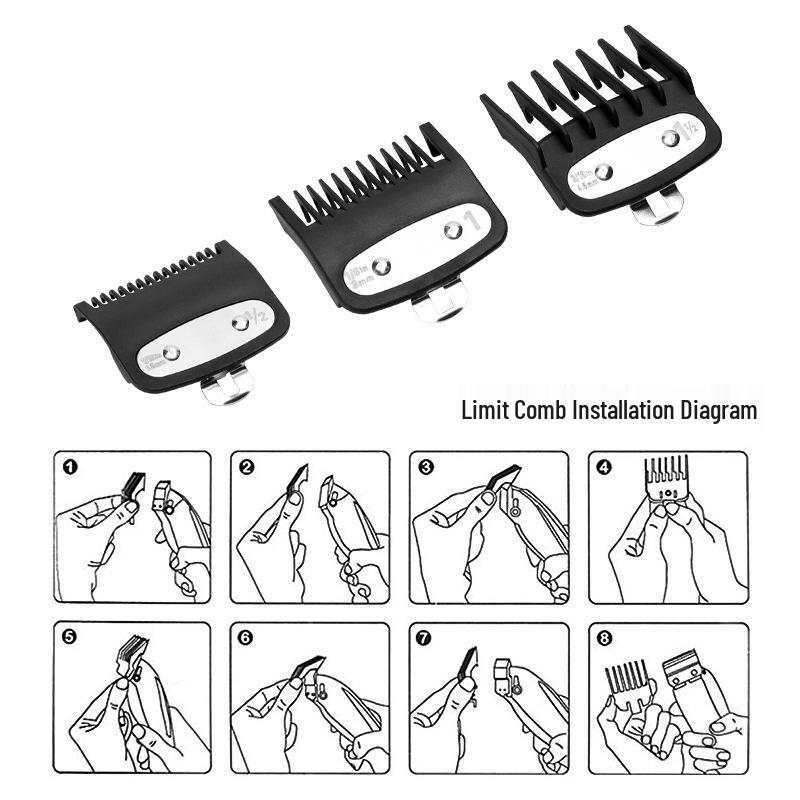 Electric Hair Clipper Accessories: 3-Piece Limit Comb & Styling Tool Set with Iron Buckle