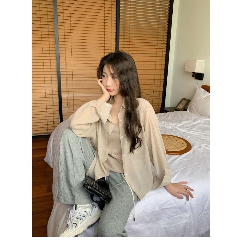 Thin Sun Protection Shirt Drapey Shirt Women's Thin Spring and Summer Korean Style Loose Long-sleeved Top
