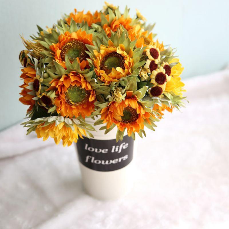 Artificial Sunflower Bunch Fake Flower Bud Flower Wedding Bouquet Home Decoration
