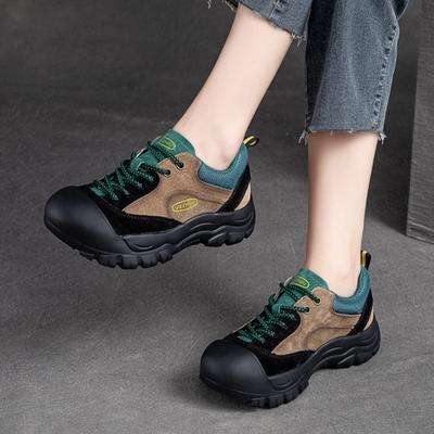 Autunno Inverno Scarpe Casual Donna Vera Pelle Colori Misti Punta Rotonda Retro Suola Morbida Scarpe da Ginnastica Comode
