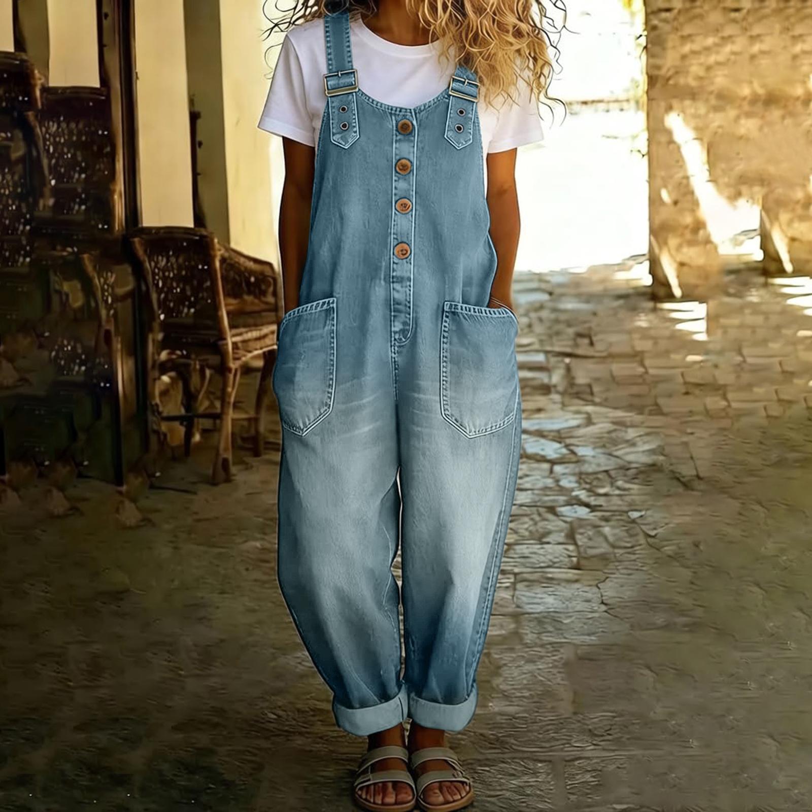Модный женский ретро свободный повседневный джинсовый комбинезон XXL