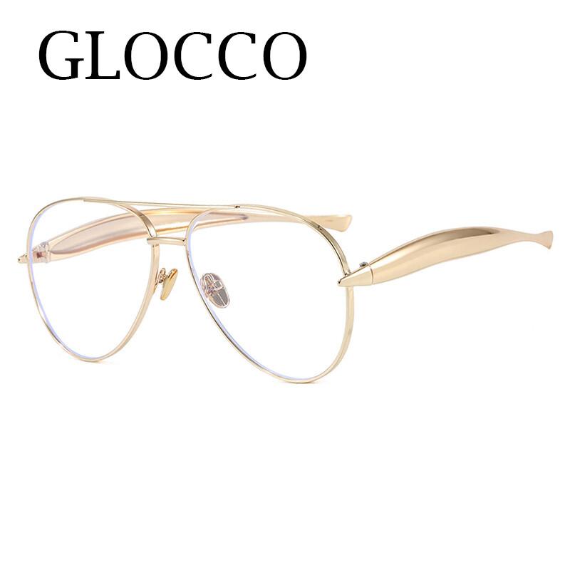 Occhiali da Lettura Pilot Oversize Design Marca di Lusso Uomo Donna Lenti HD UV400 Protezione Occhi Blu Metallo Dorato Occhiali
