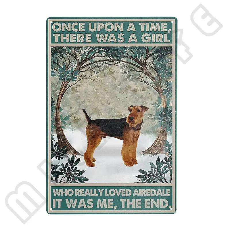 Airedale Terrier Kithchen Metal Tin Sign Funny Pets Signs Wall Decor Metal Poster Plaque for Bathroom Bar Office Cafe 12x8 Inch