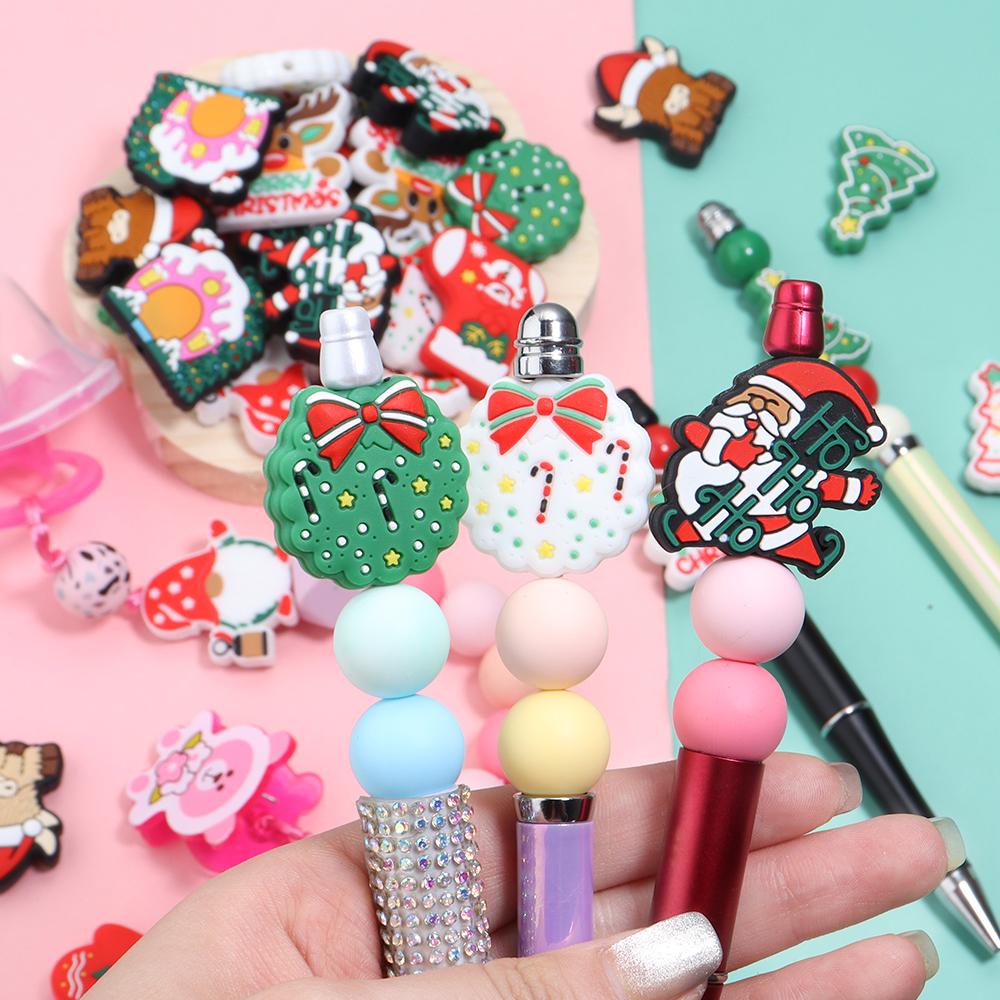 2pcs Silicone Beads Lovely Christmas Series Santa Reindeer Snowman Tree Loose Beads For Jewelry Making DIY Christmas Gifts Decor