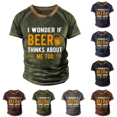 Men's Raglan T-shirt Retro Short Sleeve Round Neck Letter Printing Tops