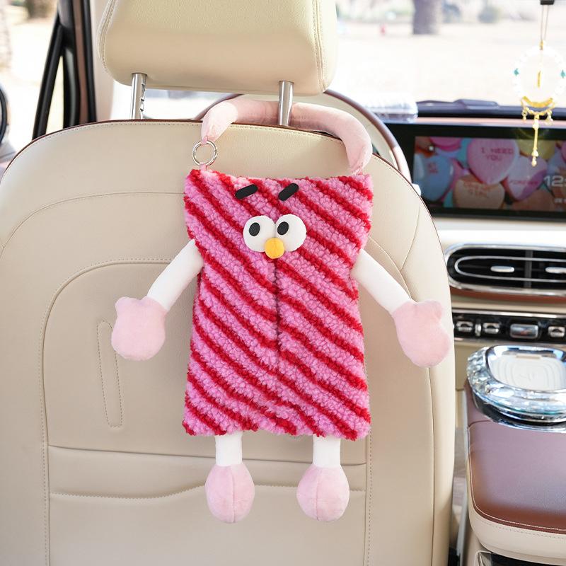 Cute Tissue Boxes Car Tissue Holder Auto Backseat Hanging Accessories Organizer Car Interior Decoration Plush Home Storage Bag