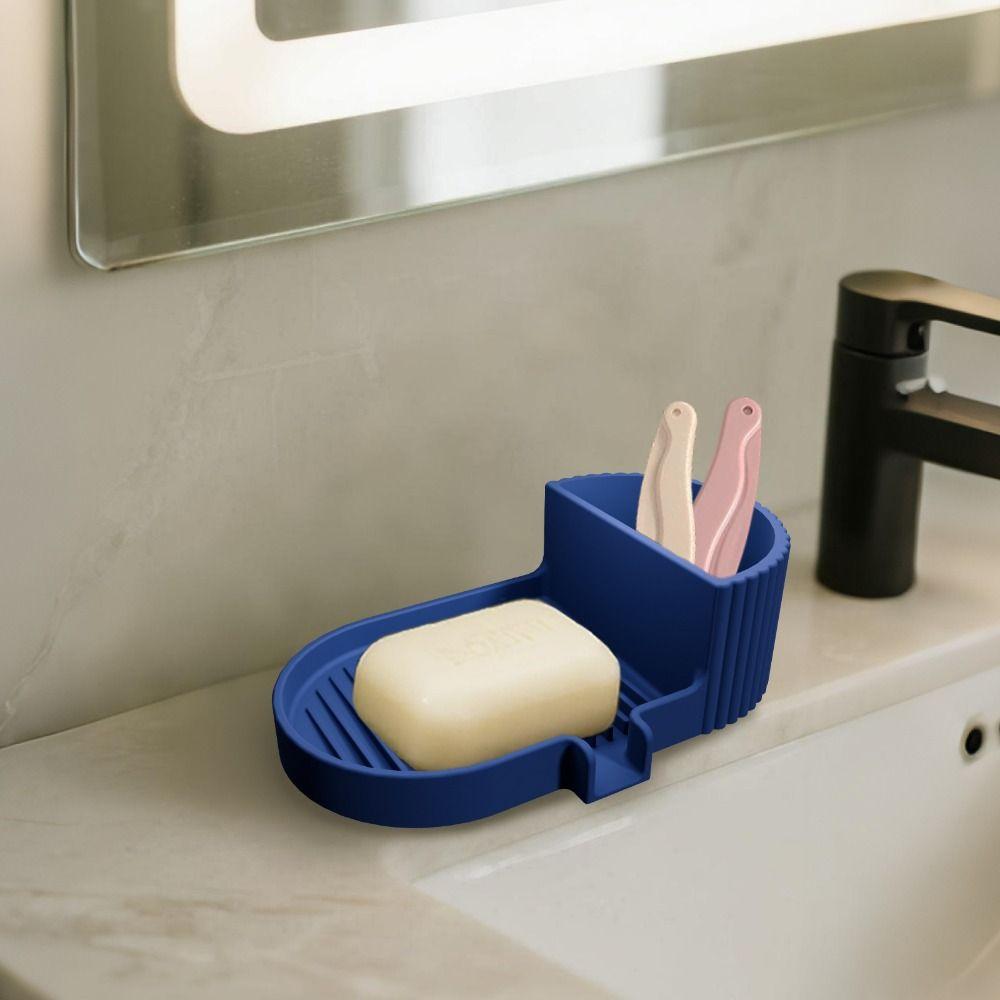 Solid Color Self Draining Soap Box Portable 2 in 1 Sponge Tray Drainable Soap Holder  Sink Area