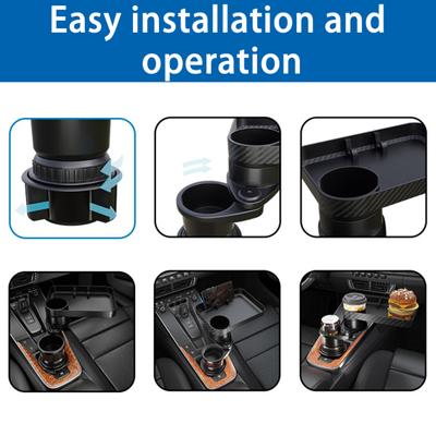 Car Cup Holder Tray Expander 3 In 1 Detachable Food Table Tray with Solid Base 360 Degree Rotate Anti-slip Auto Drink Holder