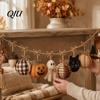 Decoraciones reutilizables para fiestas de Halloween, Guirnalda de Banderines Vintage de 61 Pulgadas, Calabaza de Tela Rellena Rústica, Fantasma, Borla Decorativa Negra Colgante para