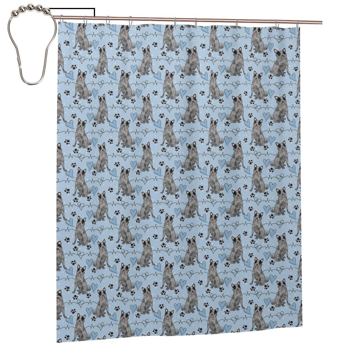 

Love Blue Heeler Australian Cattle Dog Shower Curtain Bathroom Polyester Waterproof Bath Curtains With Hooks W60H190(CM)-1 Pcs