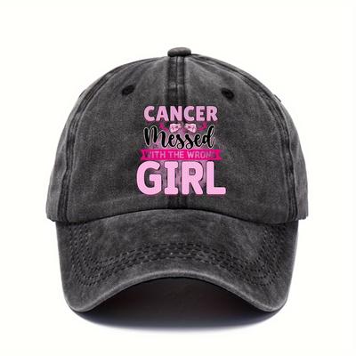 Cancer Messed With The Wrong Girl Pink Ribbon Baseball Cap Vintage Washed Adjustable Hat Casual
