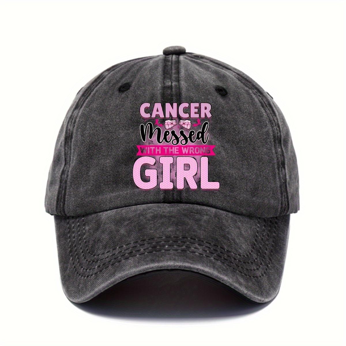 Cancer Messed With The Wrong Girl Pink Ribbon Baseball Cap Vintage Washed Adjustable Hat Casual One Size