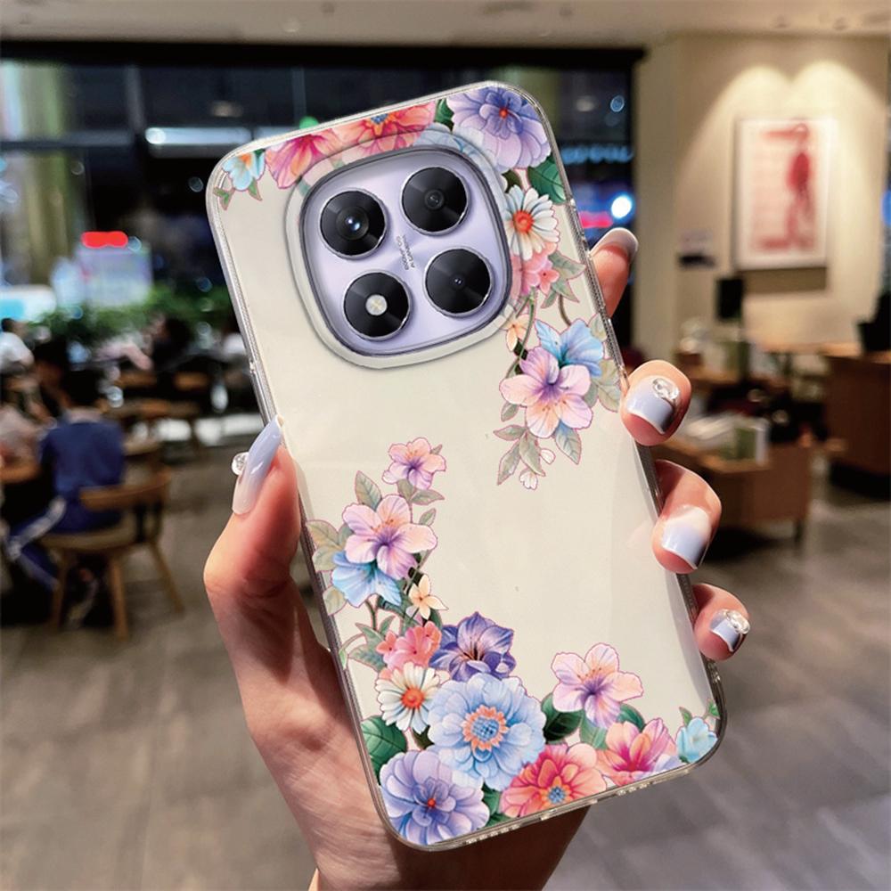 Colorful Floral Korean INS Style Clear Phone Case For Xiaomi Redmi Note 15 14 Pro 15C 14C Protection Soft TPU Transparent Cover