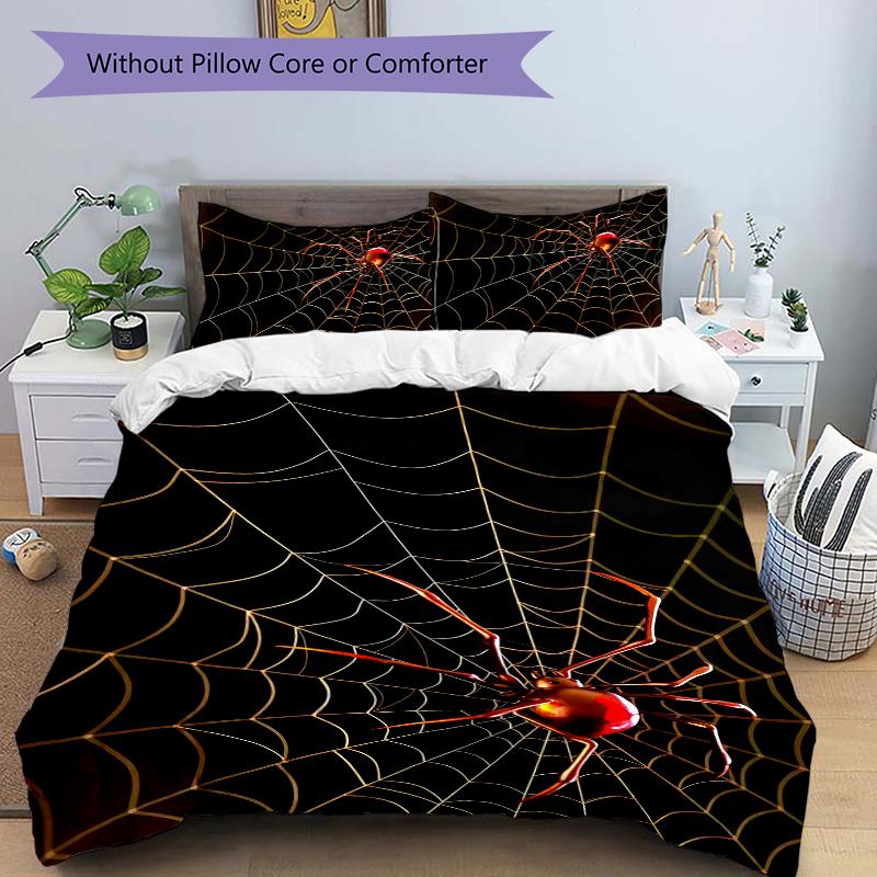 3Pcs Spider Web Night Bedding Set Soft Fabric Duvet Cover Pillowcases Home Xmas Halloween Gift 1 Duvet Cover 2 Pillowcase S1316