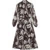 Women's Ribbon Print Belted Mid-Length Dress