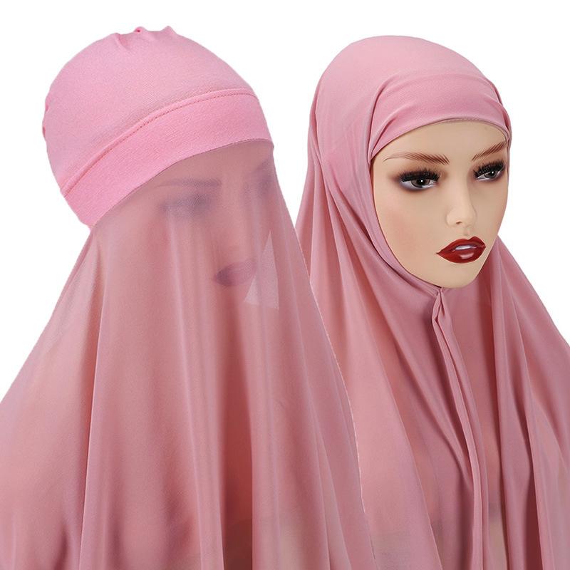 Muslim Chiffon Scarf for Women Fashion Veil Instant Hijab Wrap Headscarf Islam Solid Color Cap Musulman Wrap Scarves