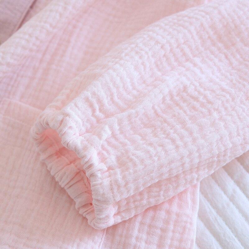 Spring and Autumn New Women's Pajamas Long-sleeved Trousers Two-piece Set 100%cotton Crepe V-neck Solid Color Fresh Homewear Set