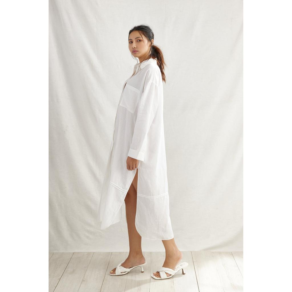 Vestido Camisa de Lino Plisado para Mujer Casual Largo Cuello Solapa