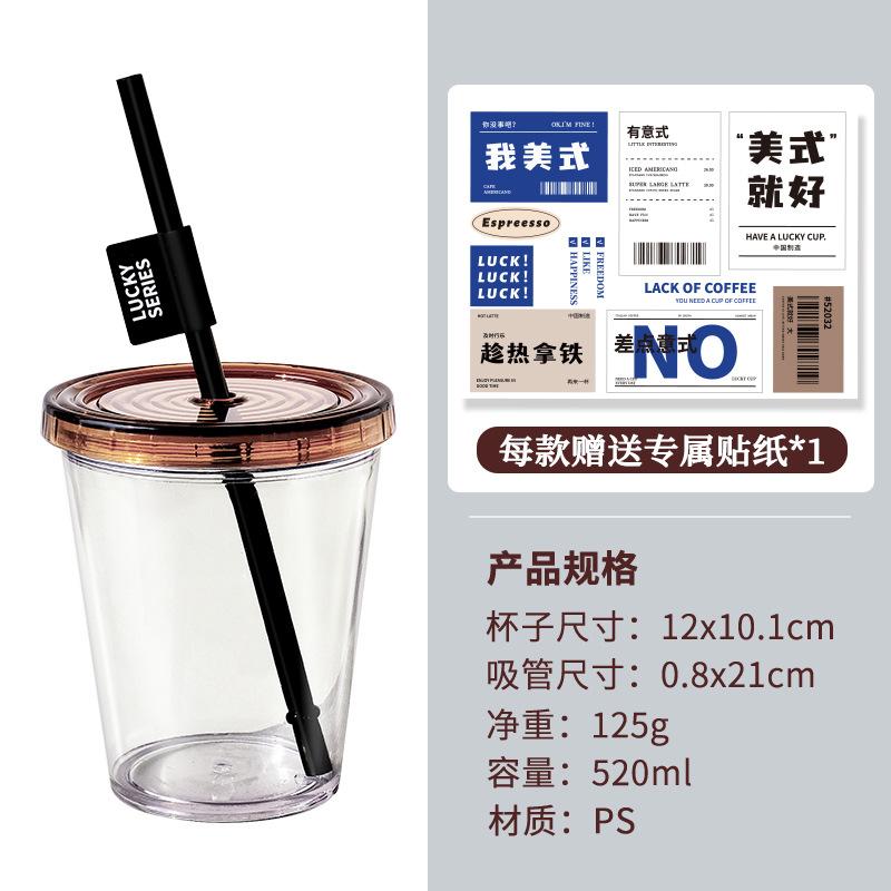

520ml Transparent Water Bottle with Straws Lid Plastic Reusable Personalized Drinkware Coffee Drinking Cup Gifts Water Bottles