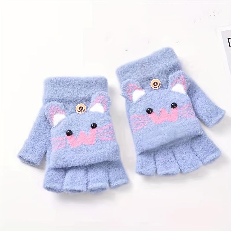 Fleece Knitted Gloves for And with Half Finger Cute Cartoon Thickened Flap To Keep Warm In Autumn and Winter Korean Version To Prevent Cold