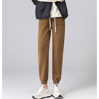 2022 Zima Rekreacyjne Wysoki Stan Luźne Spodnie Vintage Elastyczny Sznurek Dresy Pluszowe Pogrubiające Ciepłe Szczotkowane Trend Spodnie Damskie