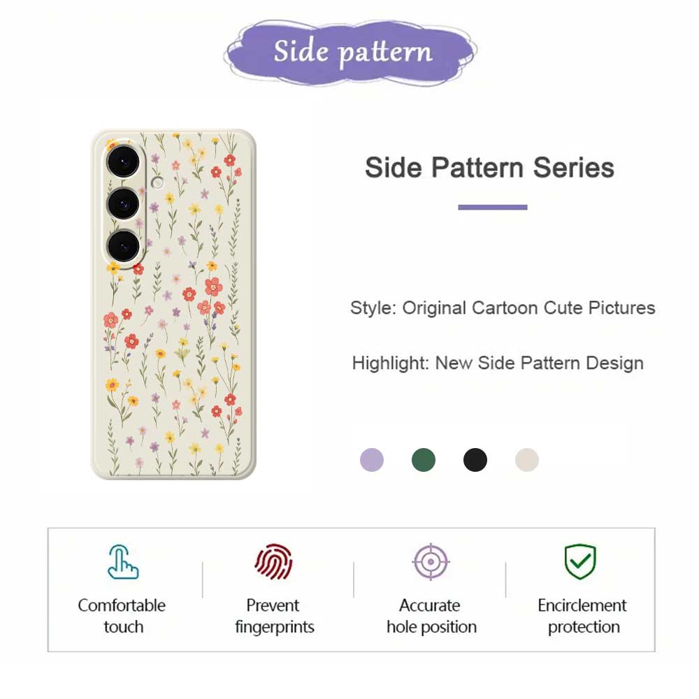 For Samsung Galaxy S25+ Case Flowers and Grass Pattern Printing Straight Edge TPU Phone Back Cover