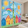 Set Of 2 Flat Printing Scene Curtains Colorful Sunny Village Digital Printed Polyester Drapes Birthday Party Use Event Curtain