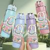 1PC Colorful Handbag Cartoon 750ml Color Plastic Sports Water Bottle Leakproof Flip Straw Lid Suitable for Sports Office Home Use