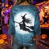 Women's Casual Halloween Print Round Neck Three Quarter Sleeve Linen Cotton Blend Top with Relaxed Fit and Comfortable Fabric Suitable for Daily Wear
