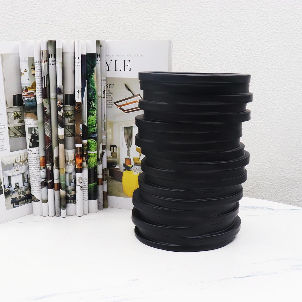 Modern Black Minimalist TV Cabinet Vase - Irregular Shape Decor for Desktop & Room