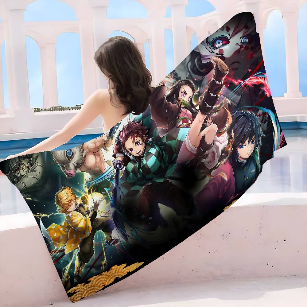Anime Demon-Slayer Beach Towel Colorful Bath Towels for Girl Microfiber Quick Dry Custom Sand Free Beach Yoga Spa Gym Pool