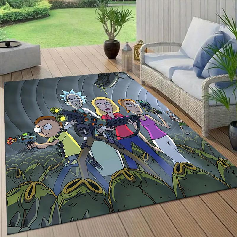 Rick and Morty Flannel Pattern Square Carpet,Area Rug,Carpet Rug for Living Room Bedroom Sofa Playroom Decor,Non-slip Floor Mat