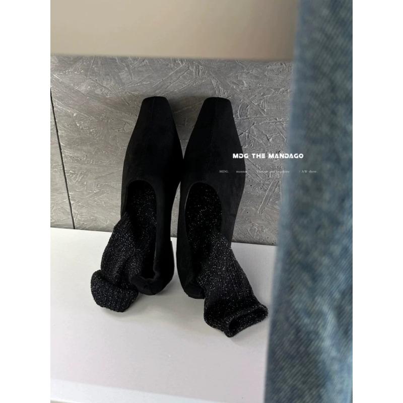 

Maillard retro temperament single shoes women s flat bottom new autumn and winter suede one-pedal casual beanie shoes 40 чёрный