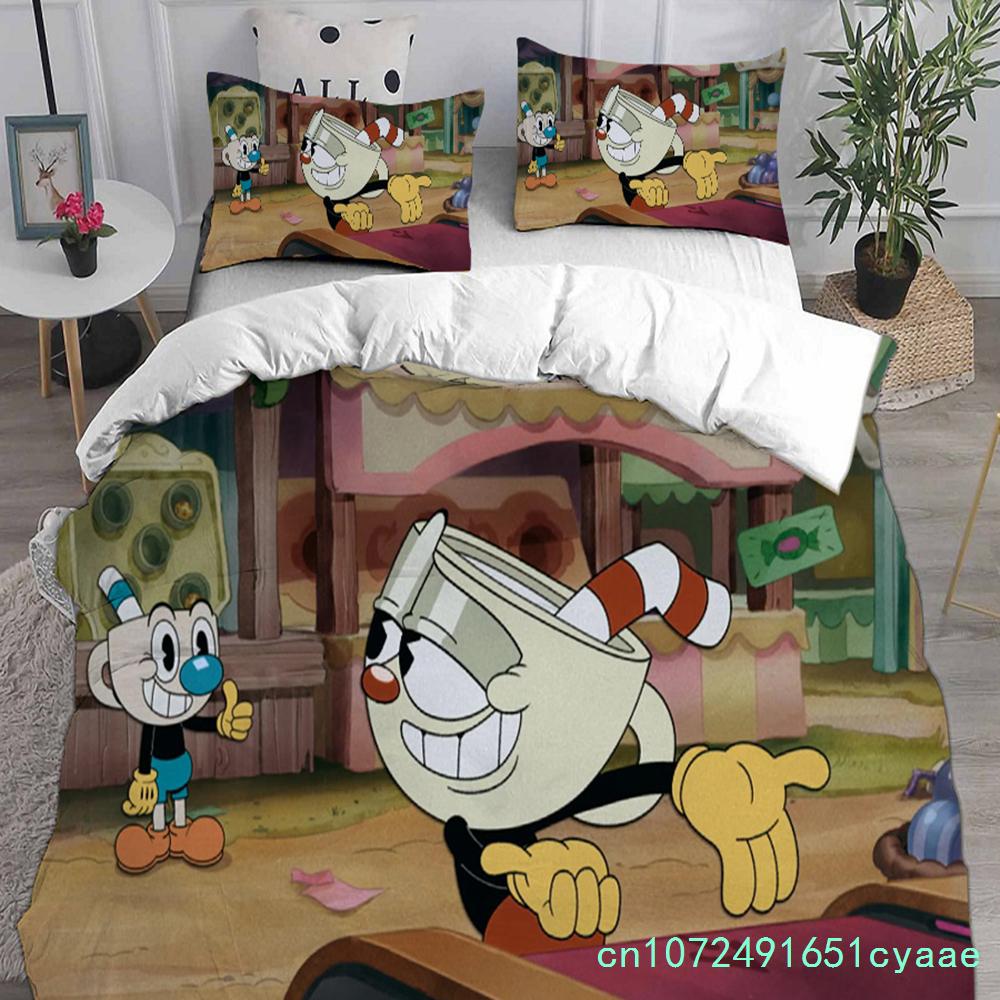 Game Cartoon Cuphead Bedding Sets Comforter Quilt Bed Cover Duvet Cover Pillow Case 2-3 Pieces Sets Kids Adult Size