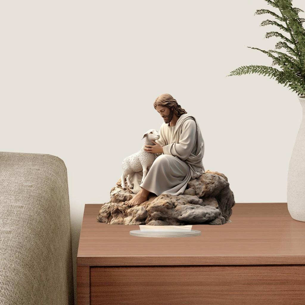 Acrylic Jesus Lamb Christmas Tabletop Sign Modern Religious Nativity Room Decoration Ornament for Holiday Season