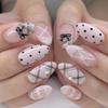 24Pcs Y2K Gothic Black Bow Almond Cat Eye Press On Nails Full Cover Acrylic Nail Tips