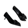 Mädchen Schleife High Heels Damen Dünne Absätze Herbst und Winter Neu Spitz Temperament Schwarz Satin Einzelne Schuhe