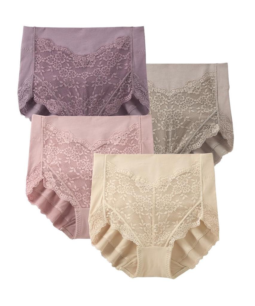 Nissen Shapewear Cotton Blend Supports the Stomach and Lace Smoky Size 3L Women's 3-in-1 Girdle, Stretch, Hips, Deep-Length Panties, 4-Pack, Color,