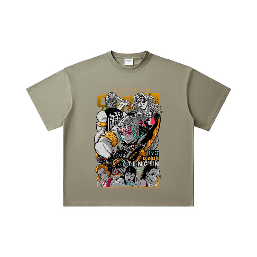 260 GSM Double Yarn 32 Count 100% Cotton Demon Slayer V65 Uzui Print Unisex Heavy Cotton T Shirt