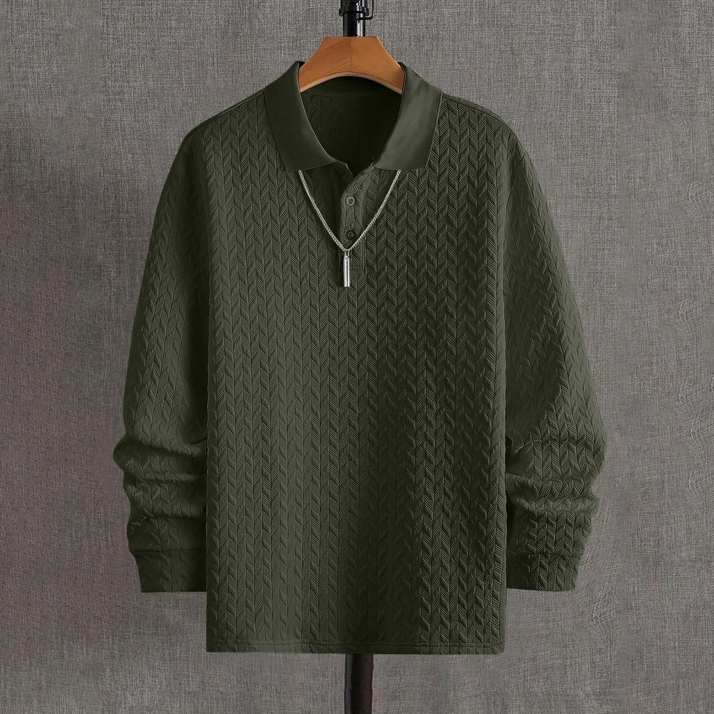 Men's Solid Color Sports Button Lapel Long Sleeve Tops Men's Casual Fashion Long Sleeve Tops