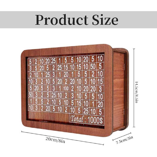 Spardose, 2024 Neue Holz-Geldkassette Spardose für Erwachsene Kinder, Spar-Geldbox mit Zähler, Holz-Spardose mit Sparziel und Zahlen,