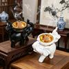 Decorative Mother and Baby Elephant Incenses Holder Resin Cone Burners White Finish with Gold Bowl for Meditations Room Table and Shelf Display