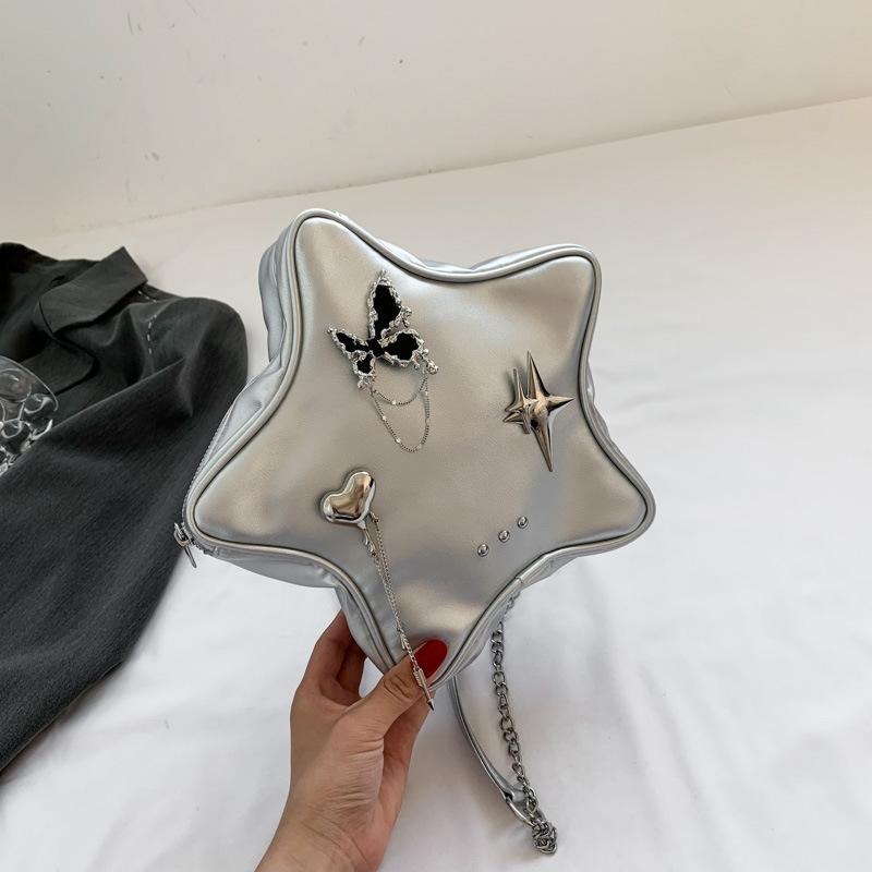 

Trendy bag 2024 summer new women s bag niche design single backpack cute five-pointed star women s backpack срібний