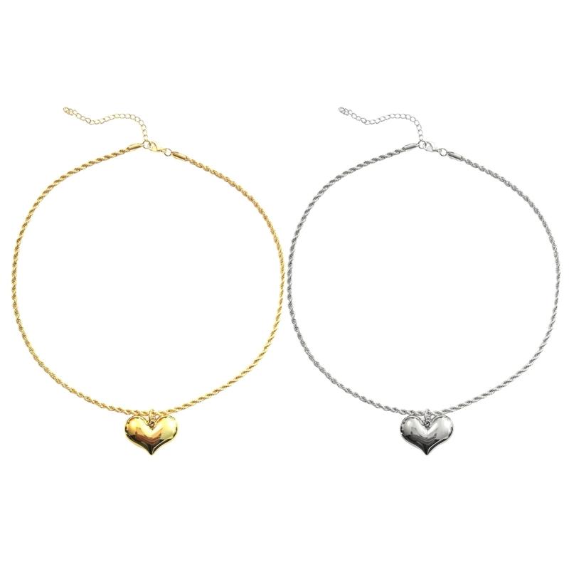 Sweet Heart Pendant Necklace Fashion Statement Choker Simple Braided Rope Collar Necklace Party Jewelry Clavicle Chain