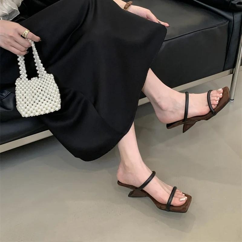 Fashion Comfort Square Toe Wedges Slippers Women Fashion Sexy Open Toe Narrow Band Design Slide Sandals Elegant Party Zapatos Para Mujer