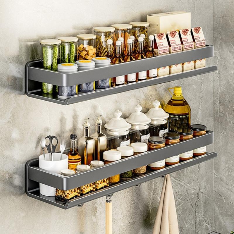 Sturdy Carbon Steel Wall Mounted Kitchen Storage Shelf Effortlessly Assembly Portable Designs for Space Saving